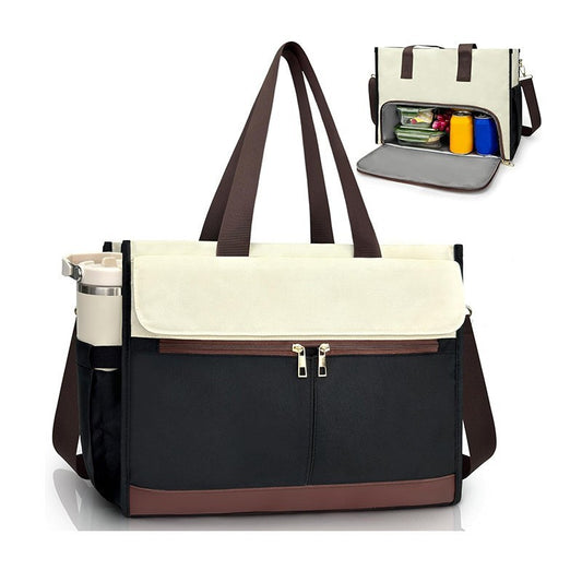 Black-brown Large Capacity Insulated Lunch Tote Bag with Shoulder Strap Leakproof Cooler Handbag Multi-Pocket V888-ELOSUNG38501