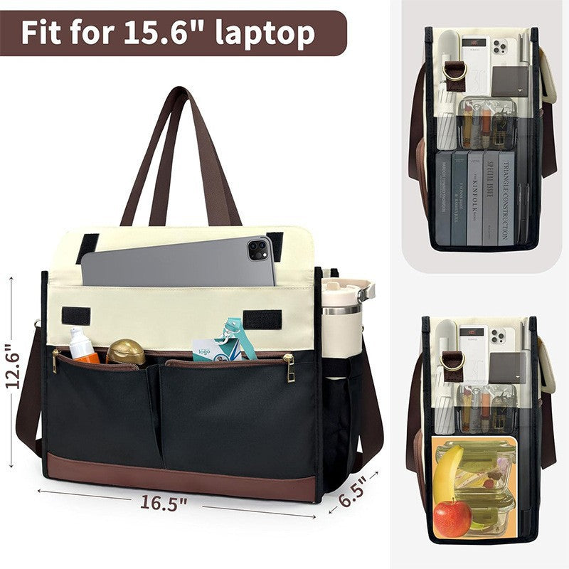 Black-brown Large Capacity Insulated Lunch Tote Bag with Shoulder Strap Leakproof Cooler Handbag Multi-Pocket V888-ELOSUNG38501