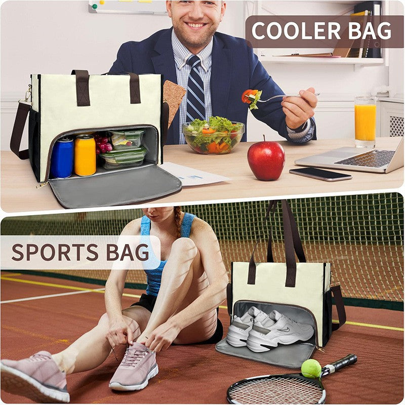 Black-brown Large Capacity Insulated Lunch Tote Bag with Shoulder Strap Leakproof Cooler Handbag Multi-Pocket V888-ELOSUNG38501