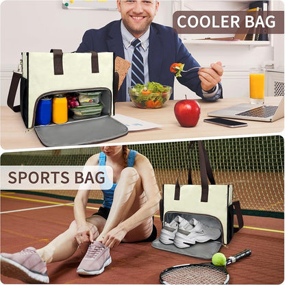 Black-brown Large Capacity Insulated Lunch Tote Bag with Shoulder Strap Leakproof Cooler Handbag Multi-Pocket V888-ELOSUNG38501