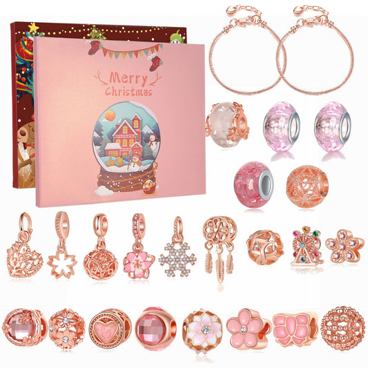 Christmas Advent Calendar DIY Charm Bracelet Kit Rose Gold Jewellery Making Blind Box Gift Set for Girls and V888-ELOSUNG38513