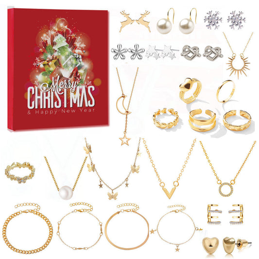 Christmas Jewellery Advent Calendar 24 Day Countdown Blind Box Set Includes Earrings Rings Necklaces and V888-ELOSUNG38515
