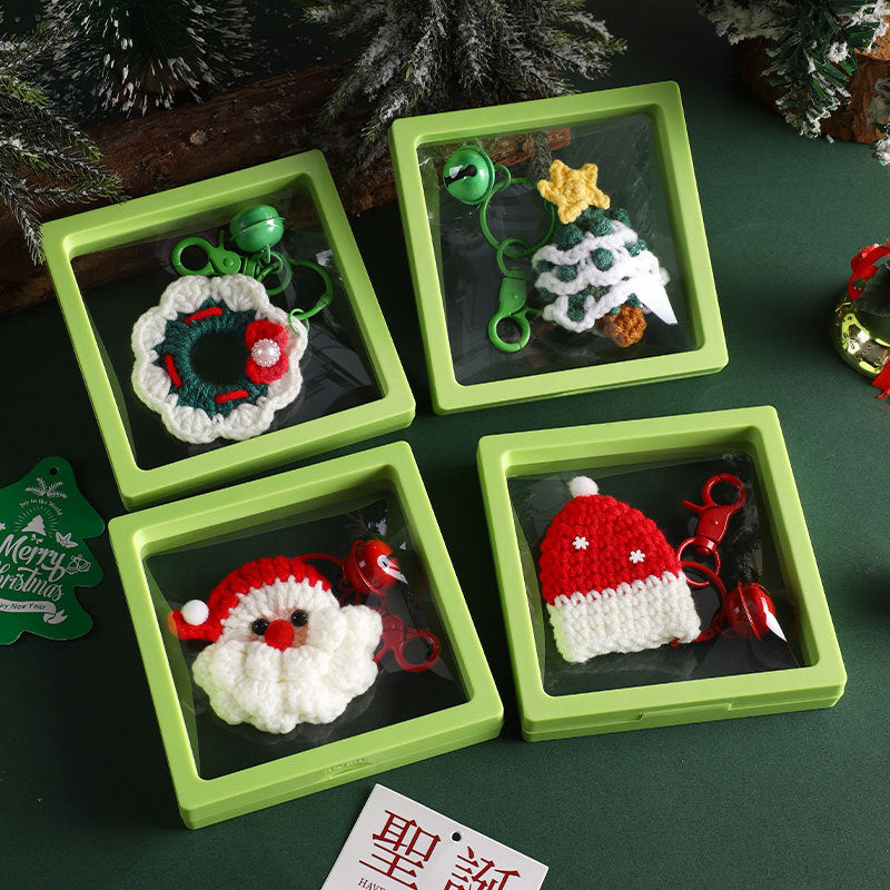 Handmade Christmas Crochet Keychain Knitted Yarn Keyring with Floating Display Case Festive Bag Charm Ideal V888-ELOSUNG38517