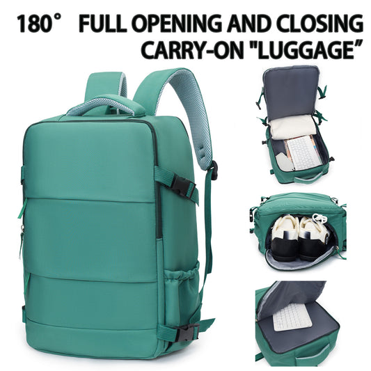 Black 25L Travel Laptop Backpack with Shoe Compartment 180 Degree Opening Carry On Rucksack Fits 14 Inch V888-ELOSUNG38523