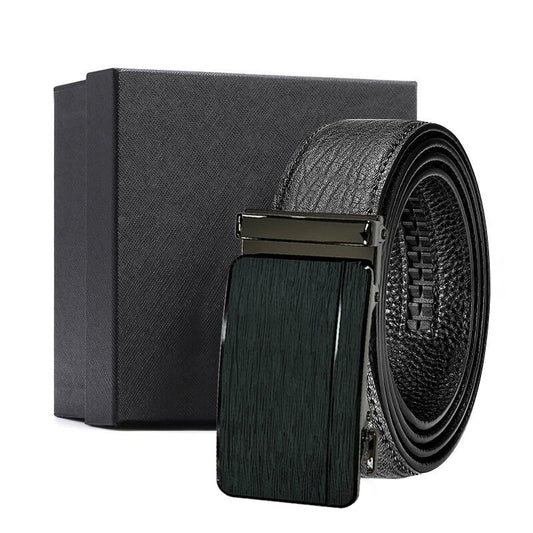 Men's Genuine Leather Ratchet Belt Automatic Buckle 120cm Adjustable Waistband with Gift Box for Business and V888-ELOSUNG38543