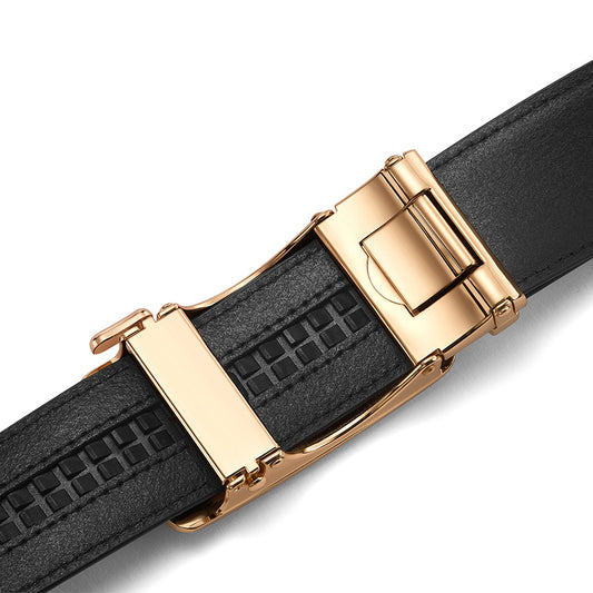 Men's Genuine Leather Ratchet Belt Automatic Buckle 120cm Adjustable Waistband with Gift Box for Business and V888-ELOSUNG38543