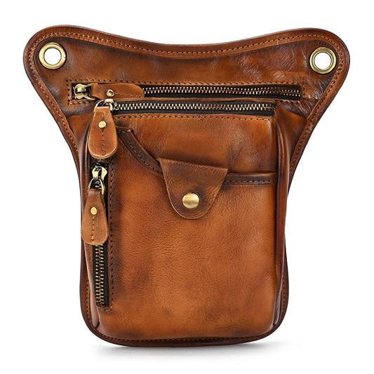Brown-yellow Vintage Crazy Horse Leather Drop Leg Bag Waist Pack Thigh Pouch for Motorcycling Hiking and V888-ELOSUNG38587