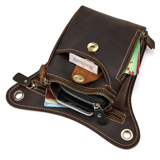 Brown-yellow Vintage Crazy Horse Leather Drop Leg Bag Waist Pack Thigh Pouch for Motorcycling Hiking and V888-ELOSUNG38587