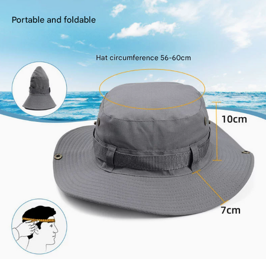 Beige Foldable Wide Brim Sun Hat Unisex Bucket Safari Cap Adjustable 56-60cm for Fishing Hiking Camping and V888-ELOSUNG38596