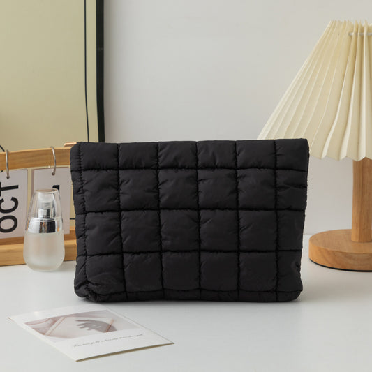 Black 2 Pack Quilted Puffer Clutch Bag Set Checkered Makeup Pouch Women Fashion Cosmetic Organiser for Travel V888-ELOSUNG38603