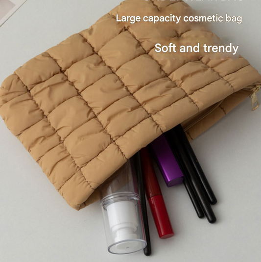 Black 2 Pack Quilted Puffer Clutch Bag Set Checkered Makeup Pouch Women Fashion Cosmetic Organiser for Travel V888-ELOSUNG38603