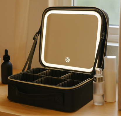 Portable Makeup Case with LED Light Mirror Travel Cosmetic Bag Organiser Adjustable Dividers Large Capacity V888-ELOSUNG38604
