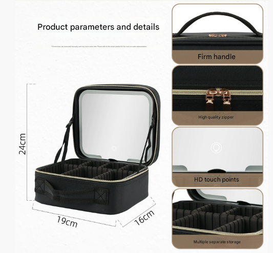 Portable Makeup Case with LED Light Mirror Travel Cosmetic Bag Organiser Adjustable Dividers Large Capacity V888-ELOSUNG38604