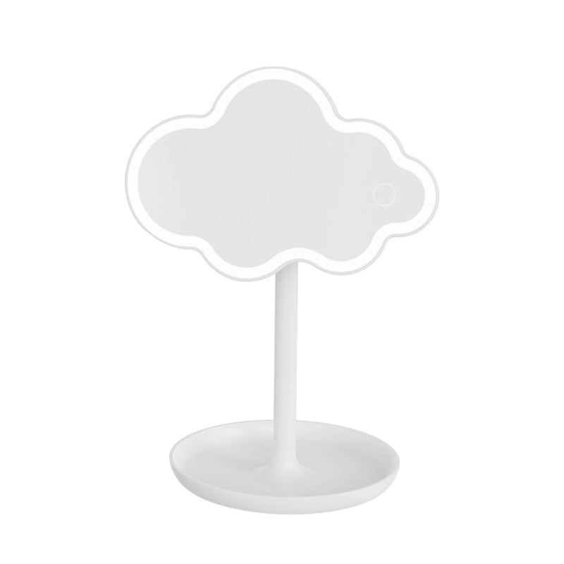 White Cute Cloud Shaped LED Makeup Mirror Desktop Vanity Light with Storage Tray 360 Rotation Cordless V888-ELOSUNG38606