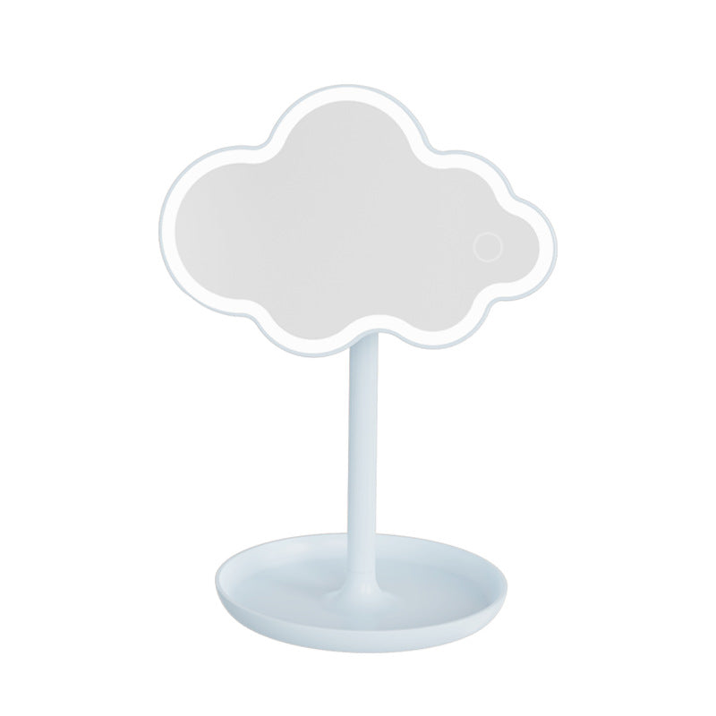 Blue Cute Cloud Shaped LED Makeup Mirror Desktop Vanity Light with Storage Tray 360 Rotation Cordless V888-ELOSUNG38607