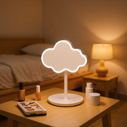 Blue Cute Cloud Shaped LED Makeup Mirror Desktop Vanity Light with Storage Tray 360 Rotation Cordless V888-ELOSUNG38607