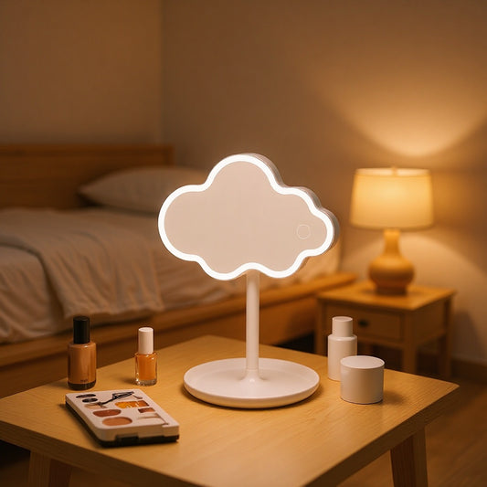 Blue Cute Cloud Shaped LED Makeup Mirror Desktop Vanity Light with Storage Tray 360 Rotation Cordless V888-ELOSUNG38607
