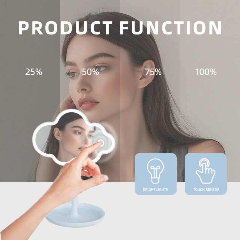 Blue Cute Cloud Shaped LED Makeup Mirror Desktop Vanity Light with Storage Tray 360 Rotation Cordless V888-ELOSUNG38607