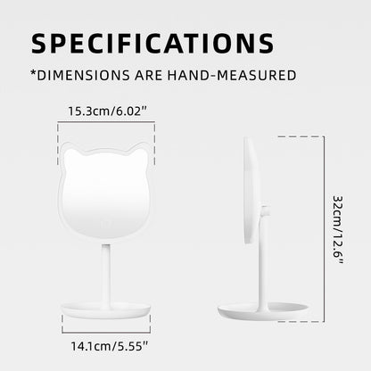 Cute Cat Ear LED Makeup Mirror Desktop Vanity Light with Storage Tray Adjustable Angle Cordless Cosmetic V888-ELOSUNG38608