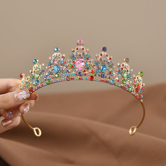 Multicolor Girls Princess Tiara Crown Crystal Rhinestone Headpiece 14cm Diameter for Birthday Party Dance V888-ELOSUNG38623