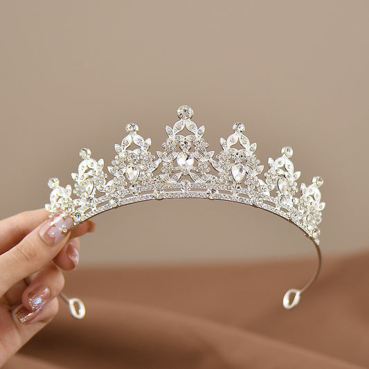 Silver-white Girls Princess Tiara Crown Crystal Rhinestone Headpiece 14cm Diameter for Birthday Party Dance V888-ELOSUNG38624