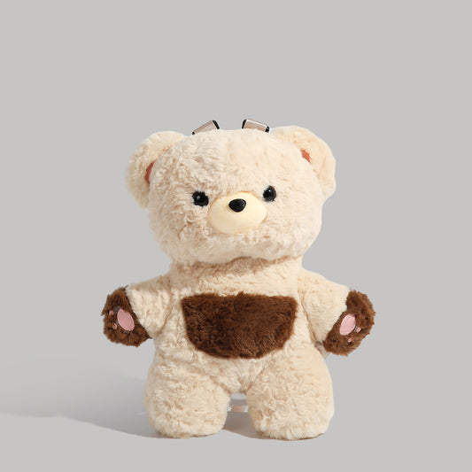 Beige Bear Cute Plush Teddy Bear Backpack Stuffed Animal Rucksack Convertible Shoulder Bag for Girls and V888-ELOSUNG38628
