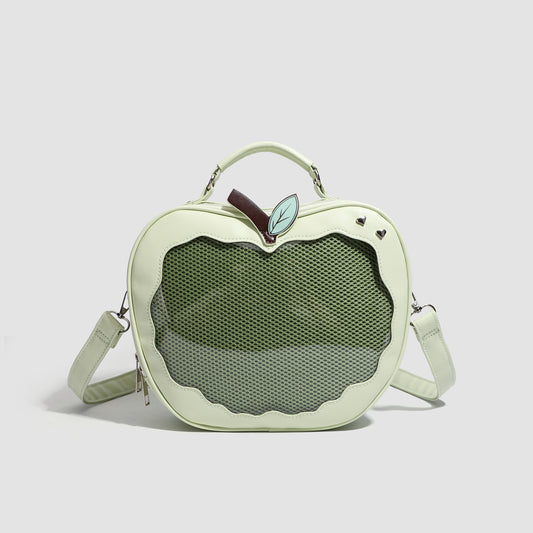 Green Cute Apple Shaped Ita Bag Convertible Backpack Crossbody Purse with Mesh Pin Display Window for Teen V888-ELOSUNG38629