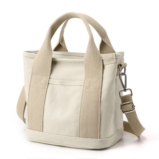 Beige Small Canvas Tote Bag Crossbody Lunch Handbag with Adjustable Strap Fits 9.7 Inch Tablet for Women V888-ELOSUNG38643