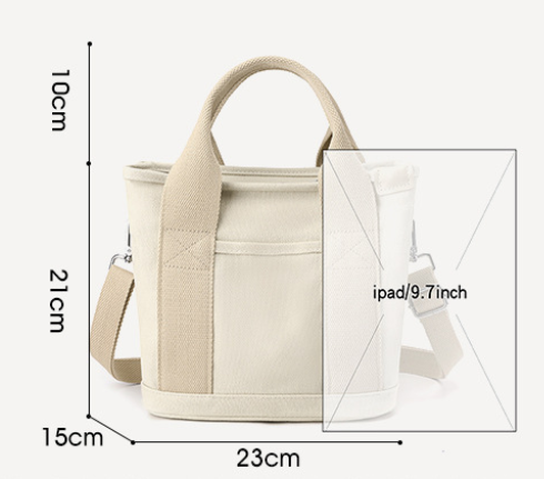 Beige Small Canvas Tote Bag Crossbody Lunch Handbag with Adjustable Strap Fits 9.7 Inch Tablet for Women V888-ELOSUNG38643