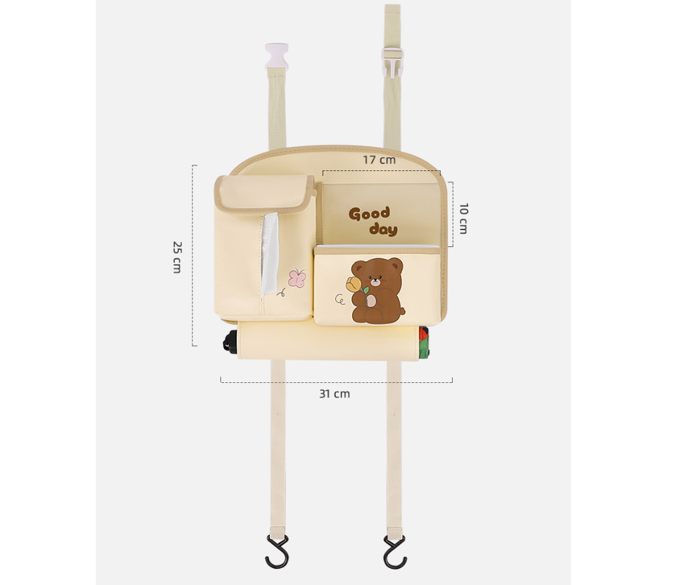 Brown Cute Bear Car Back Seat Organiser PU Leather Hanging Storage Pouch with Tissue Box Holder and Umbrella V888-ELOSUNG38654