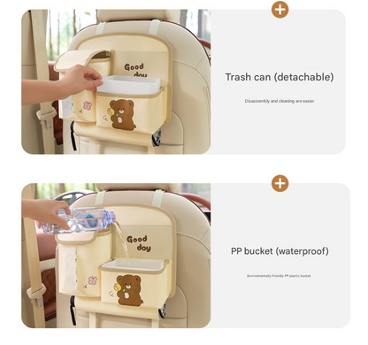 Brown Cute Bear Car Back Seat Organiser PU Leather Hanging Storage Pouch with Tissue Box Holder and Umbrella V888-ELOSUNG38654