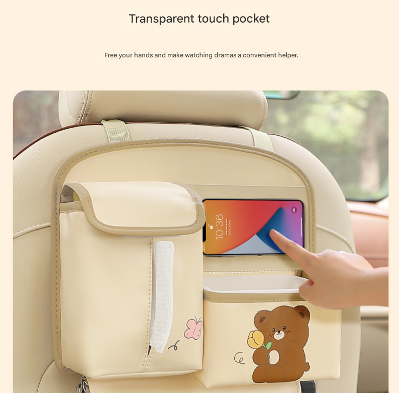 Pink Cute Bear Car Back Seat Organiser PU Leather Hanging Storage Pouch with Tissue Box Holder and Umbrella V888-ELOSUNG38655