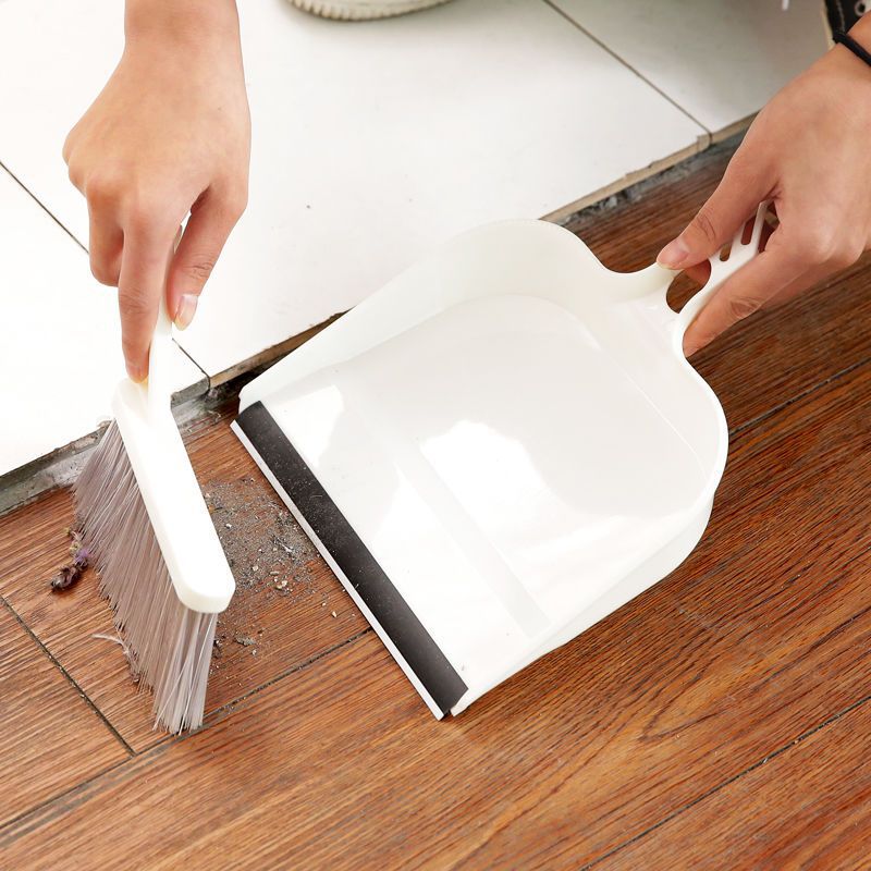 Beige Mini Dustpan and Brush Set Handheld Sweeping Broom with Rubber Lip for Desktop Kitchen Car and Camping V888-ELOSUNG38665