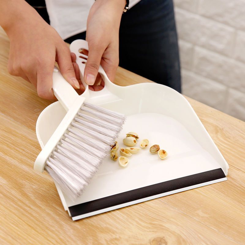 Beige Mini Dustpan and Brush Set Handheld Sweeping Broom with Rubber Lip for Desktop Kitchen Car and Camping V888-ELOSUNG38665