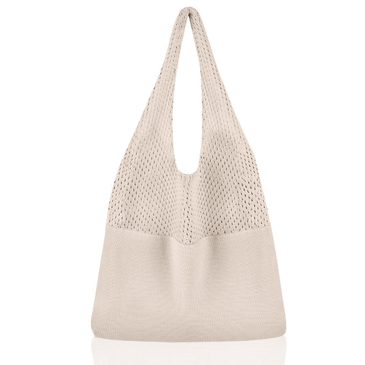 Beige Women's Large Mesh Beach Tote Bag Boho Crochet Shoulder Shopper Reusable Eco Grocery Net Bag for Summer V888-ELOSUNG38668