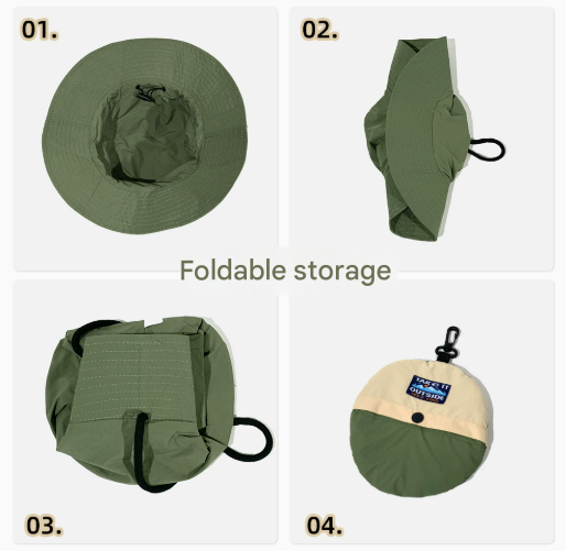 Green Foldable Waterproof Bucket Hat Packable Sun Cap Wide Brim with Adjustable Drawstring for Fishing V888-ELOSUNG38681
