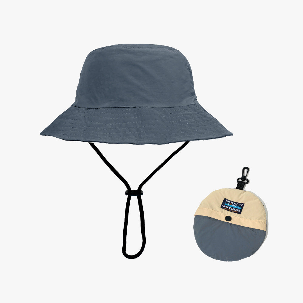 Grey Foldable Waterproof Bucket Hat Packable Sun Cap Wide Brim with Adjustable Drawstring for Fishing Camping V888-ELOSUNG38682