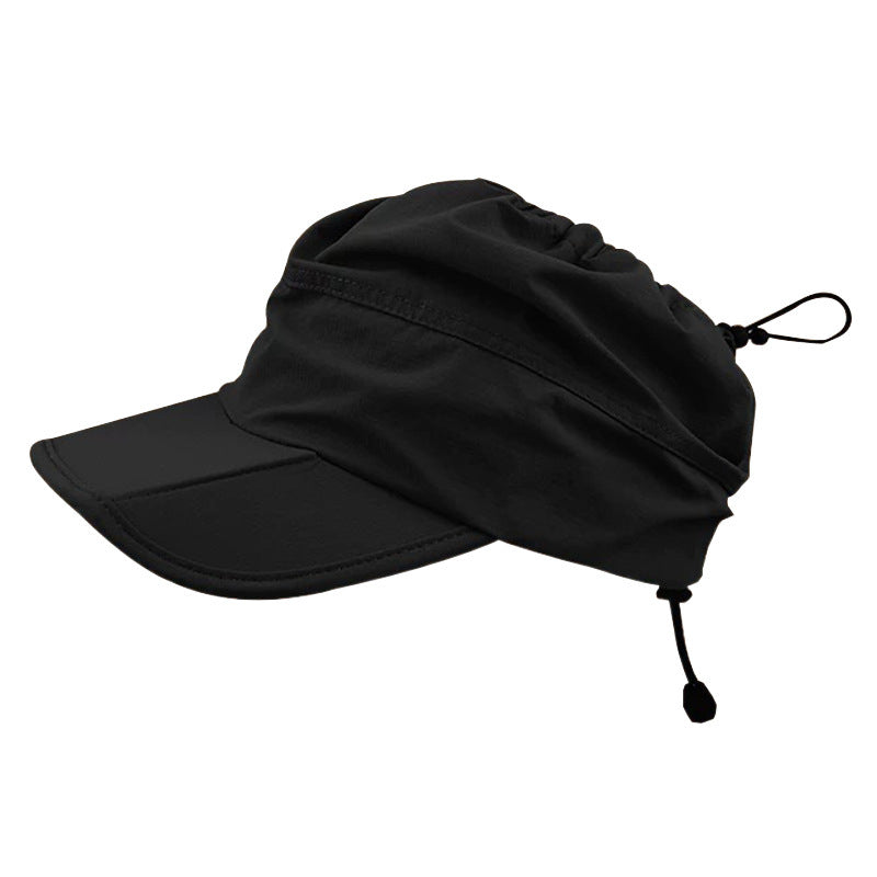 Black Women's Foldable Sun Visor Cap Quick Dry Packable Empty Top Hat Adjustable Drawstring for Running V888-ELOSUNG38684