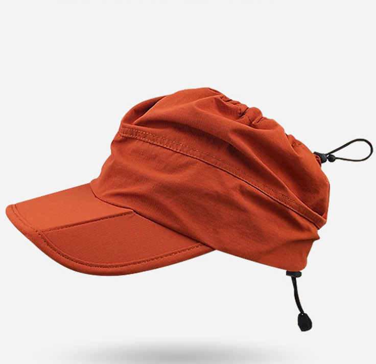 Orange Women's Foldable Sun Visor Cap Quick Dry Packable Empty Top Hat Adjustable Drawstring for Running V888-ELOSUNG38686
