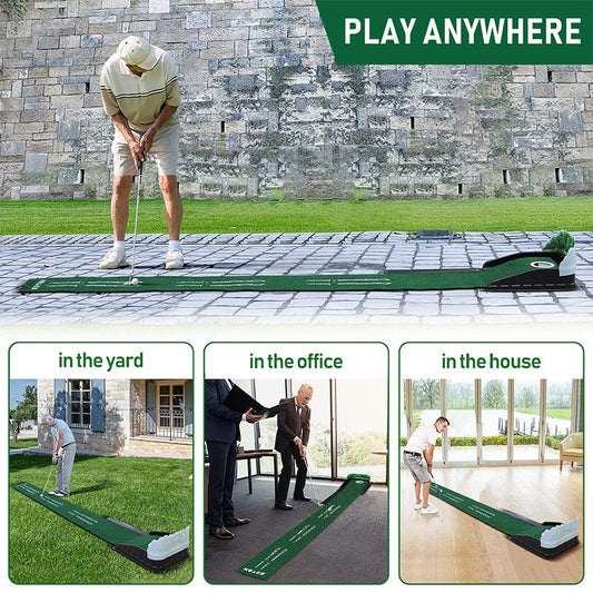 Indoor Golf Putting Mat with Automatic Ball Return System 2.6m Practice Green with Alignment Guides for Home V888-ELOSUNG38687