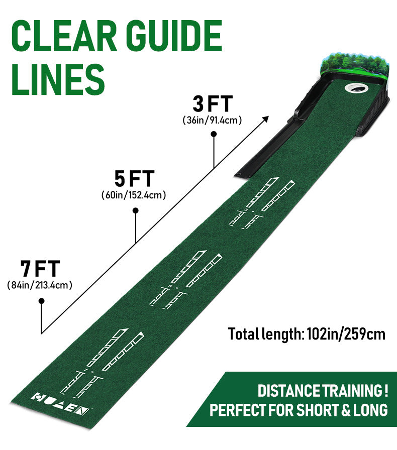 Indoor Golf Putting Mat with Automatic Ball Return System 2.6m Practice Green with Alignment Guides for Home V888-ELOSUNG38687