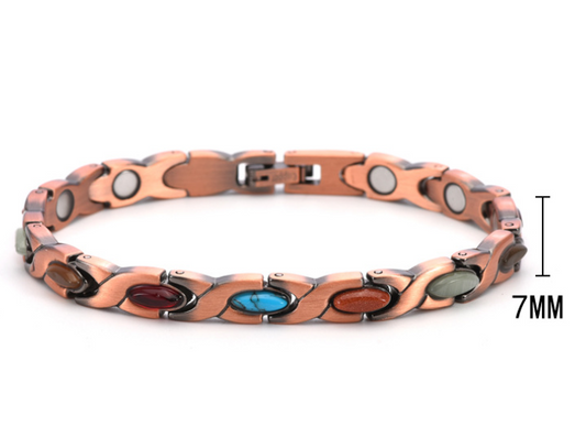 Vintage Copper Tone Magnetic Bracelet Unisex Fish Link Chain with Colourful Stones 19.5cm Bangle for Men and V888-ELOSUNG38688