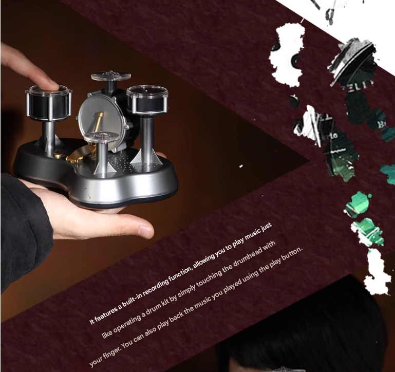Mini Electronic Finger Drum Set Touch Sensitive Desktop Percussion Toy with Light-Up Game Mode Novelty Gift V888-ELOSUNG38689