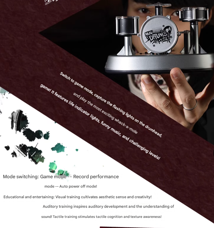 Mini Electronic Finger Drum Set Touch Sensitive Desktop Percussion Toy with Light-Up Game Mode Novelty Gift V888-ELOSUNG38689