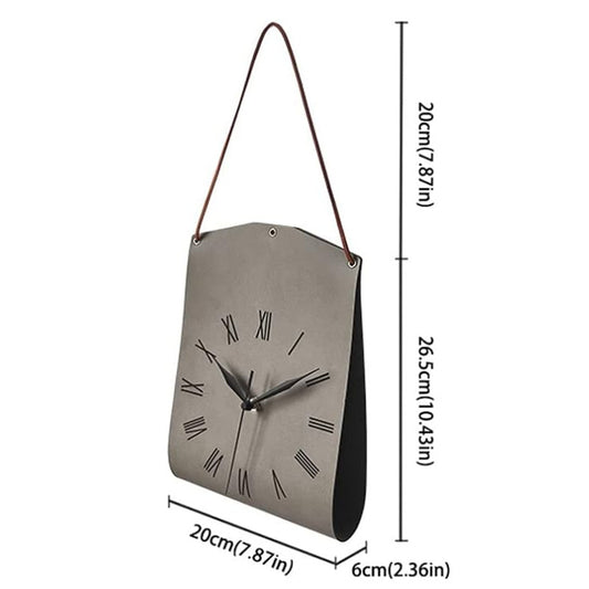 Dark Brown Nordic Style PU Leather Hanging Wall Clock Vintage Industrial Design with Roman Numerals Creative V888-ELOSUNG38690