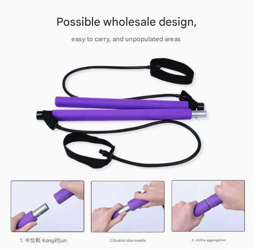 Blue Portable Pilates Bar Kit with Resistance Bands Detachable Toning Stick for Home Gym Yoga & Stretching - V888-ELOSUNG38702