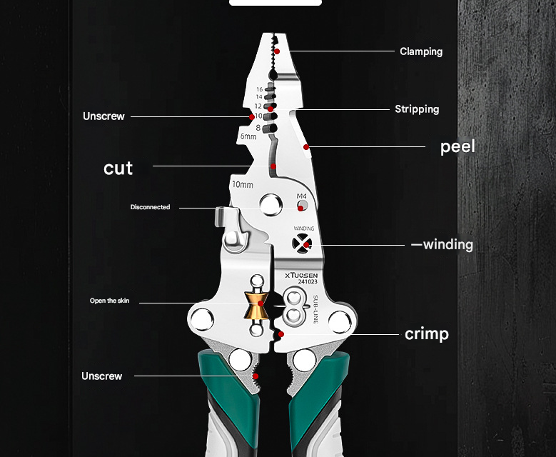 Multi-Function Wire Stripper and Crimper Pliers 210mm All-in-One Electrical Tool for Cutting Stripping and V888-ELOSUNG38706