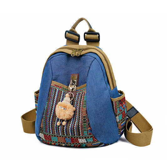 Vintage Denim Backpack with Boho Embroidery - Spacious Lightweight Daypack for Women - Casual Canvas Rucksack V888-ELOSUNG38722