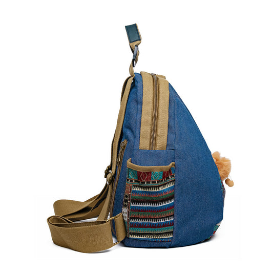 Vintage Denim Backpack with Boho Embroidery - Spacious Lightweight Daypack for Women - Casual Canvas Rucksack V888-ELOSUNG38722