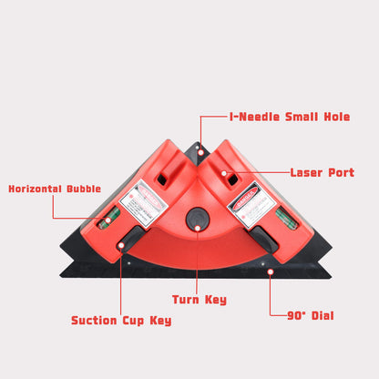 Red 90 Degree Laser Square Level Tool - Right Angle Line Projector for Tiling & Flooring Layout - Dual Bubble V888-ELOSUNG38744